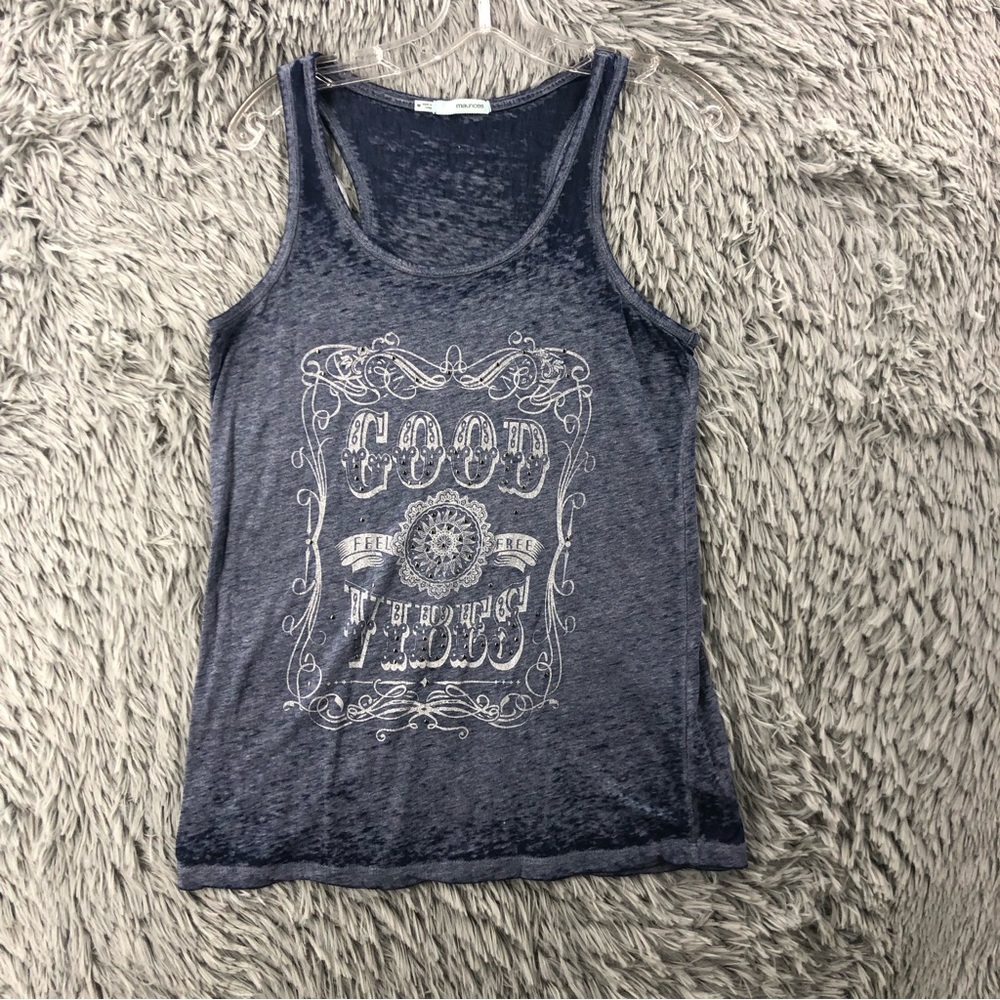 Maurices Tank Top Womens Medium Blue Burnout Studded Good Vibes Top